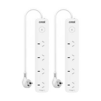 2PK Crest 4 Socket Switch Surge Protector AU/NZ Plug Power Board White 90cm