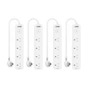4PK Crest 4 Socket Switch Surge Protector AU/NZ Plug Power Board White 90cm