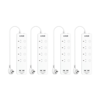4PK Crest 4-Socket Switch Surge Protector AU/NZ Plug Power Board USB Ports Wh 1m