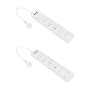 2PK Crest 6 Socket Switched Surge Protection Power Board AU/NZ Plug White 1m