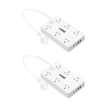 2PK Crest 6 Socket 1 Switch Surge Protection Power Hub AU/NZ Plug USB Port Wh 1m