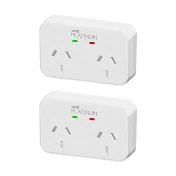 2PK Crest Platinum 2 Socket Surge Protector AU/NZ Plug W/ Child Protection White