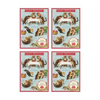 4x Cavallini Greeting Card Design 60pc Puzzle Vintage Cats Play Birthday