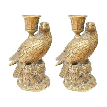 2PK LVD Quail Vintage Gold Finish Candle Holder Home Decor 9x7x15.5cm