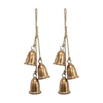 2PK LVD Rustic Aged Copper Three Bell Cluster Hanging Home Decor 19x9.5x62.5cm