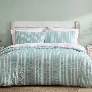 3pc Ardor Flynn Quilt Cover Set Yarn-Dyed Seersucker Bedding Blue