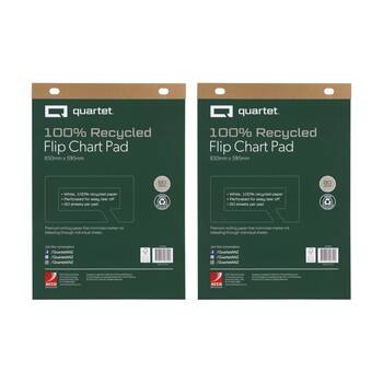 2x Quartet Flipchart Pad 20 Sheets Recycled Paper 600x850mm White