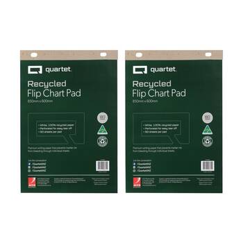 2x Quartet Flipchart Pad 50 Sheets Recycled Paper 600x850mm White