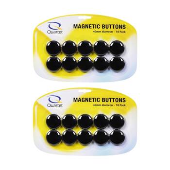 2x 10pc Quartet Magnet Buttons Office School Whiteboard Fridge 40mm Black