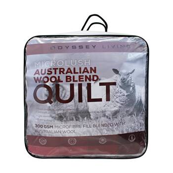 Odyssey Living Microlush Australian Wool Blend 300gsm Quilt Doona White