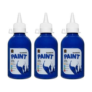 3PK Educational Colours Rainbow Junior Acrylic Paint Brilliant Blue 250ml 3y+