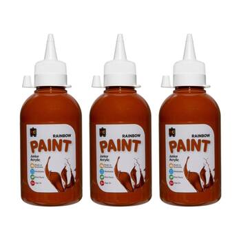 3PK Educational Colours Rainbow Junior Acrylic Paint Burnt Sienna 250ml 3y+