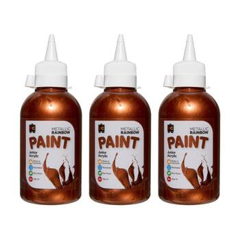 3PK Educational Colours Metallic Rainbow Junior Acrylic Paint Copper 250ml 3y+