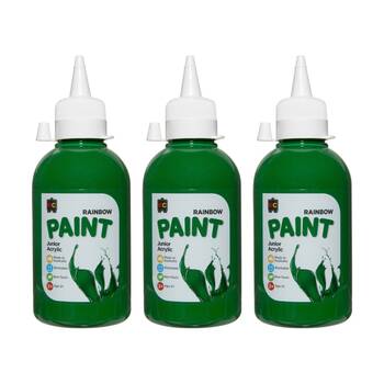 3PK Educational Colours Rainbow Junior Acrylic Paint Brill Green 250ml 3y+