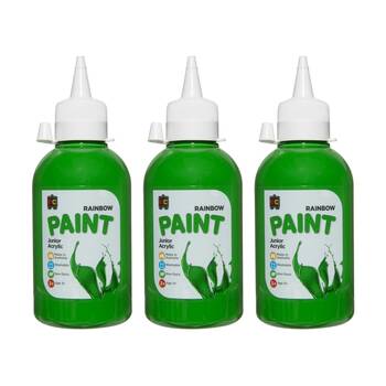 3PK Educational Colours Rainbow Junior Acrylic Paint Leaf Green 250ml 3y+