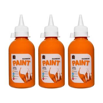 3PK Educational Colours Rainbow Junior Acrylic Paint Orange 250ml 3y+
