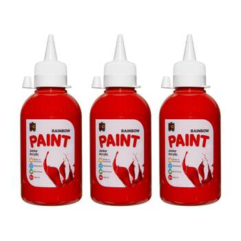 3PK Educational Colours Rainbow Junior Acrylic Paint Brilliant Red 250ml 3y+