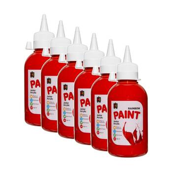 6PK Educational Colours Rainbow Junior Acrylic Paint Brilliant Red 250ml 3y+