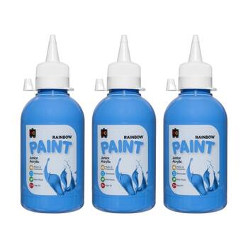 3PK Educational Colours Rainbow Junior Acrylic Paint Sky Blue 250ml 3y+