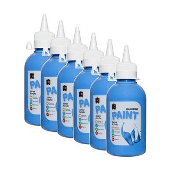 6PK Educational Colours Rainbow Junior Acrylic Paint Sky Blue 250ml 3y+