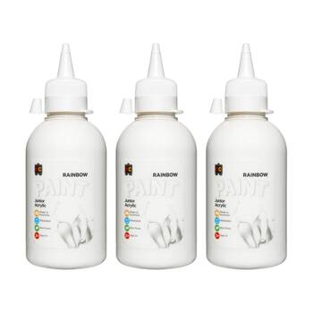 3PK Educational Colours Rainbow Junior Acrylic Paint White 250ml 3y+