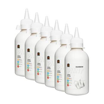 6PK Educational Colours Rainbow Junior Acrylic Paint White 250ml 3y+