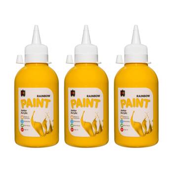 3PK Educational Colours Rainbow Junior Acrylic Paint Warm Yellow 250ml 3y+
