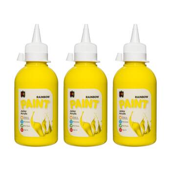 3PK Educational Colours Rainbow Junior Acrylic Paint Brilliant Yellow 250ml 3y+