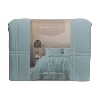 3pc Odyssey Living Port Douglas Washed Comforter Set 200gsm Marine Hazel