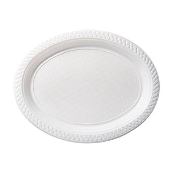 10x 25pc Partyware Reusable Oval Plates Set Tableware 315x255m White
