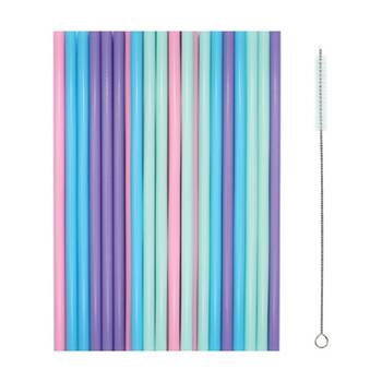 24x 24pc Partyware Reusable Straws With Cleaning Brush Set Assorted