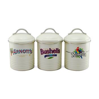 3pc Rojo Imports Arnott's Bushells Rosella Metal Canisters Set Cream