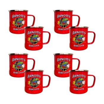 4x 2pc Rojo Imports Arnott's Durable Steel Enamel Coffee Mug Set Red 9cm
