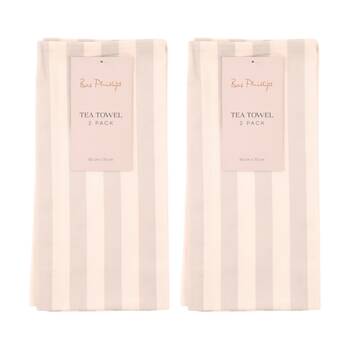 2x 2pc Bas Phillips Printed Linen Looks Tea Towel Set Cotton Natural Stripes
