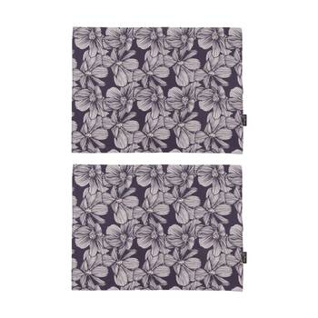 2x 4pc Bas Phillips Printed Linen Looks Placemat Set Blue Flowers 33x45cm