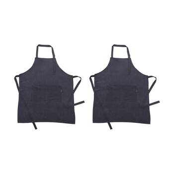 2PK Bas Phillips Kitchen Apron Linen Tencel Adjustable With Pocket Navy