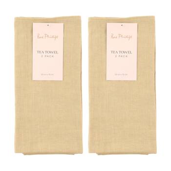 2x 2pc Bas Phillips Linen Tencel Tea Towel Set Kitchenware Moss 50x70cm