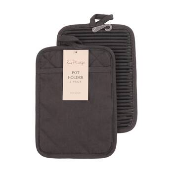 2pc Bas Phillips Pot Holder Silicone Cotton Kitchen Linen Charcoal 18x24.5cm