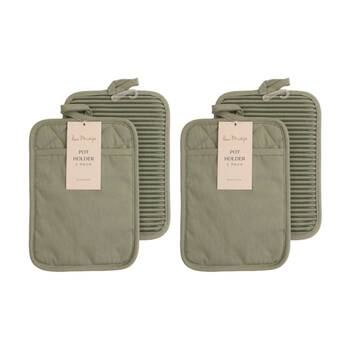 2x 2pc Bas Phillips Pot Holder Silicone Cotton Kitchen Linen Sage 18x24.5cm