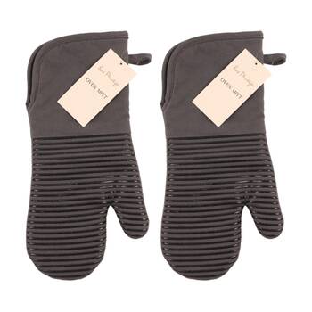 2PK Bas Phillips Essentials Cotton Oven Mitt Kitchen Linen Charcoal 18x36cm