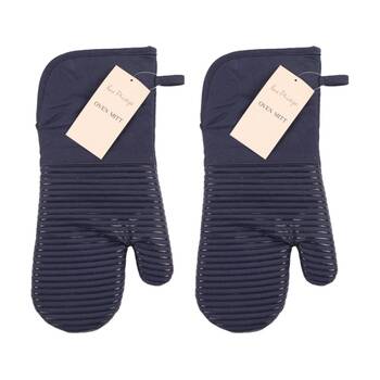 2PK Bas Phillips Essentials Cotton Oven Mitt Kitchen Linen Blue 18x36cm