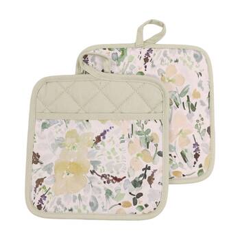2pc Bas Phillips Printed Linen Looks Pot Holder Set Green Wonderland