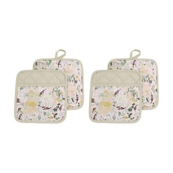 2x 2pc Bas Phillips Printed Linen Looks Pot Holder Set Green Wonderland