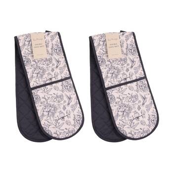 2PK Bas Phillips Printed Linen Looks Double Oven Mitt Blue Birds 90cm