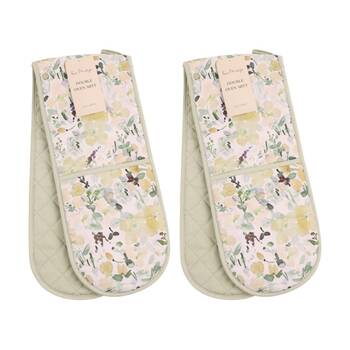 2PK Bas Phillips Printed Linen Looks Double Oven Mitt Green Wonderland 90cm