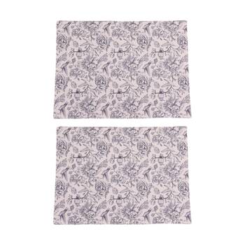 2x 4pc Bas Phillips Printed Linen Looks Placemat Set Blue Birds 33x45cm