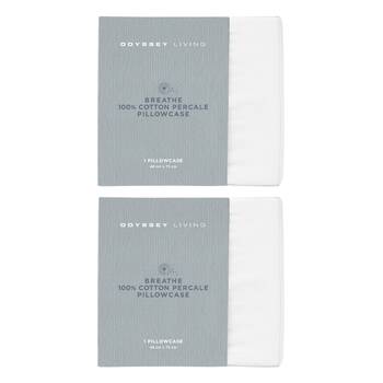 2x Odyssey Living Breathe Cotton Standard Pillowcase 48cm x 73cm Snow