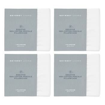 4x Odyssey Living Breathe Cotton Standard Pillowcase 48cm x 73cm Snow