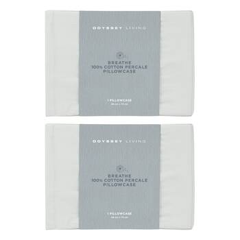 2x Odyssey Living Breathe Cotton Standard Pillowcase 48cm x 73cm Pewter