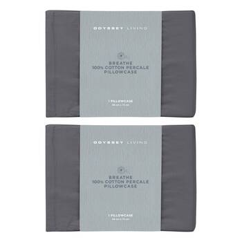 2x Odyssey Living Breathe Cotton Standard Pillowcase 48cm x 73cm Charcoal